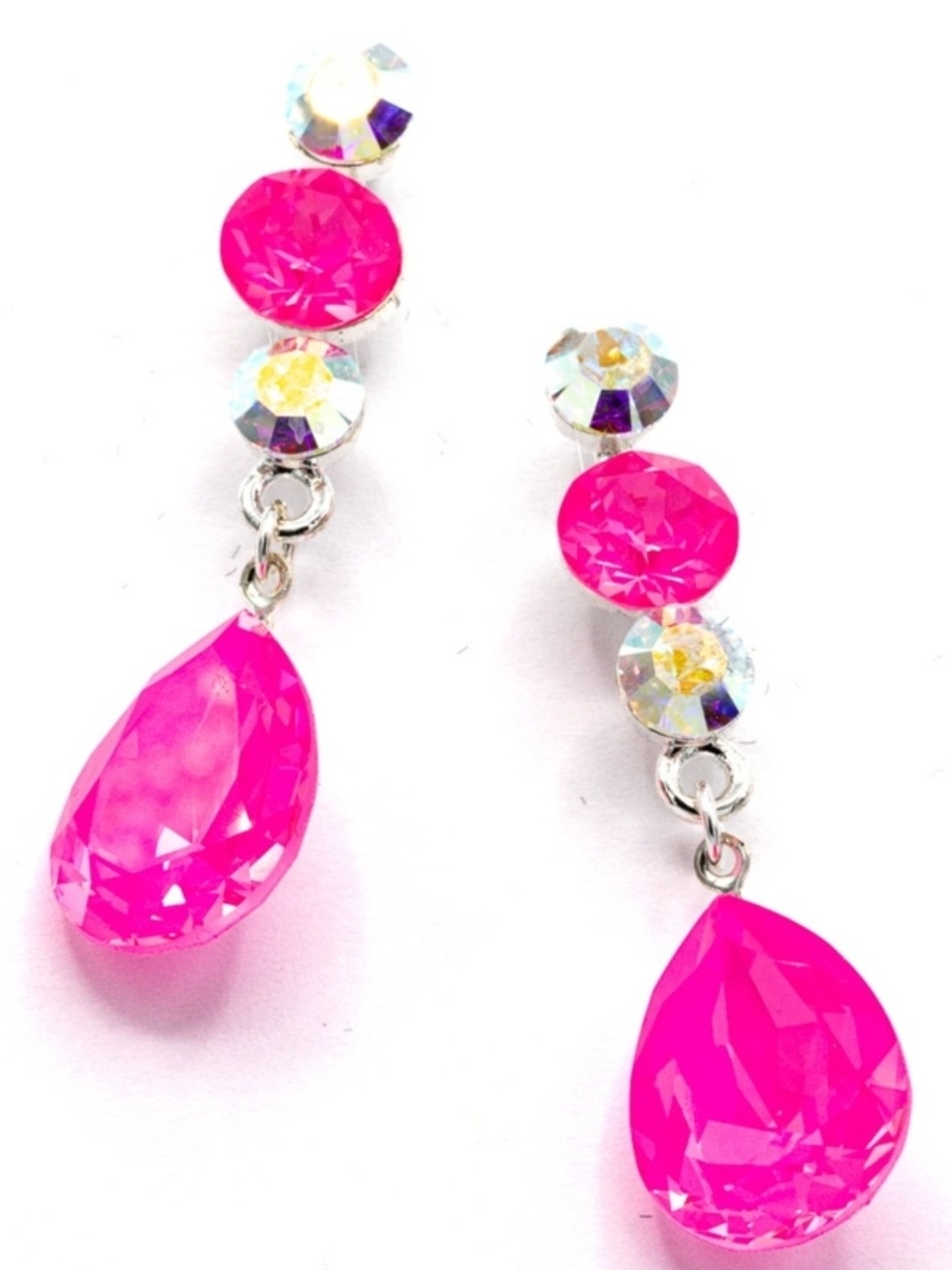 Bright Hot Pink Teardrop Crystal Dangle Earrings - Women Jewelry